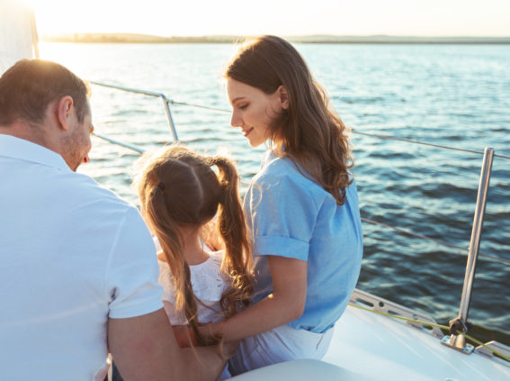 Family enjoying time on the water in their community